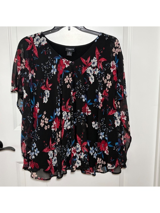 Liz Claiborne Tops - Liz Claiborne Woman Plus Size 1X Black Floral Sheer Overlay Top